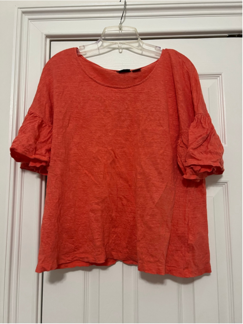 Women's Rachel Zoe Linen Short Sleeve Tee with Ruffle Sleeve Coral Size L